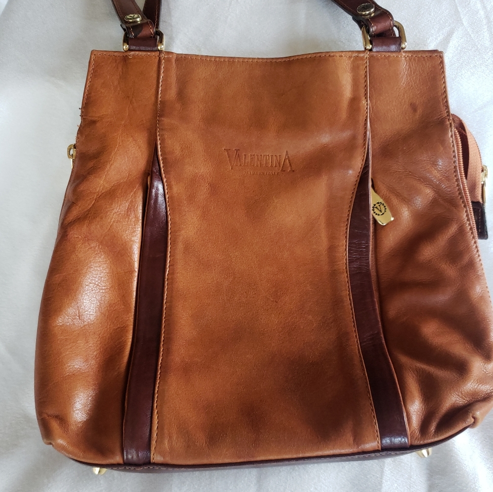 Valentina handbag Tan Brown Leather Otaly